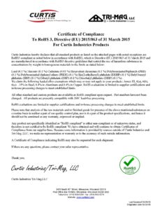 curtis industries rohs compliant electrical component manufacturer certification